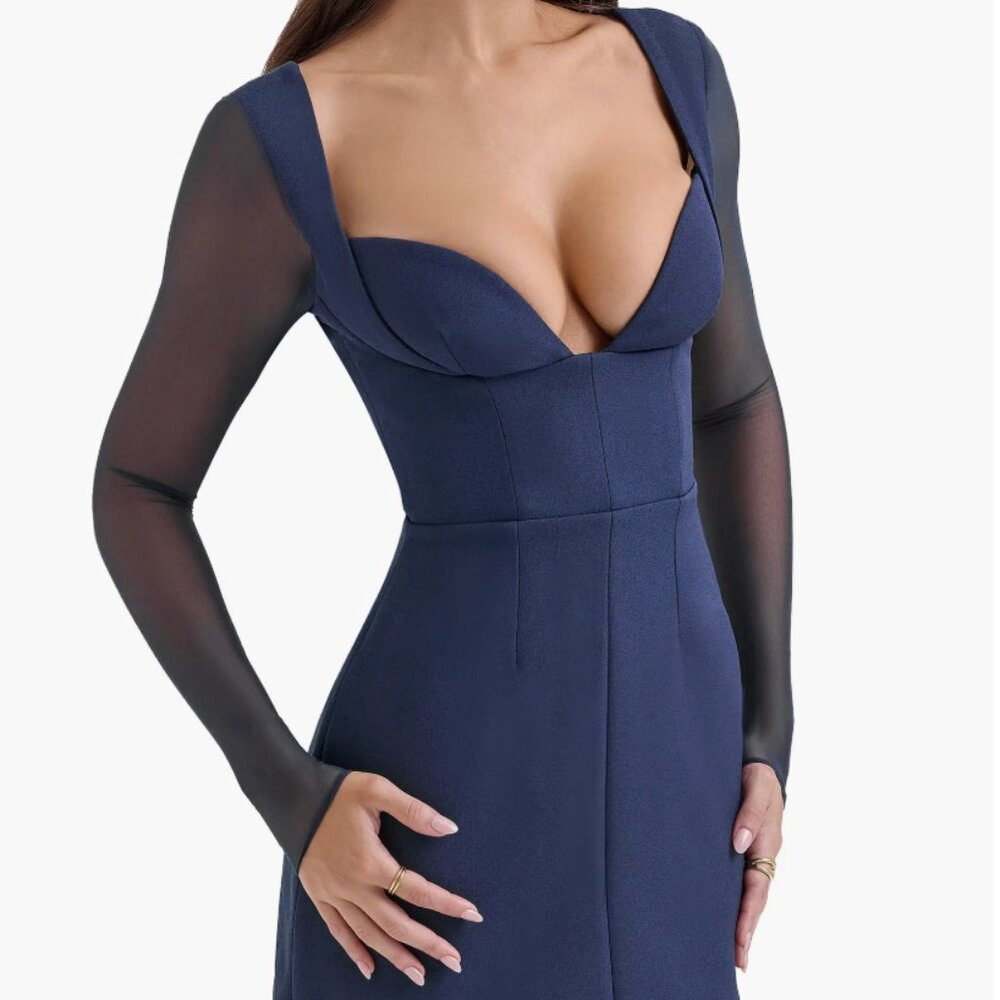 House of CB Angelie Long Sleeve Stretch Crepe Cocktail Minidress Size S NWT